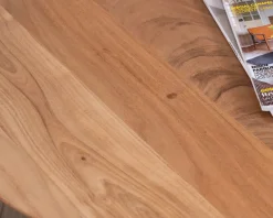 Hot Table basse design en acacia massif ronde avec pied boule 