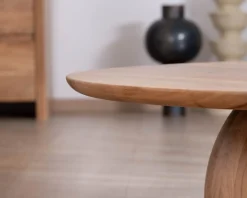 Hot Table basse design en acacia massif ronde avec pied boule 