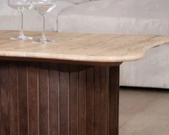 Table basse design en travertin et manguier "Archipel" avec pieds en demi-sphères Table Basse Carrée