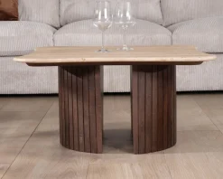 Table basse design en travertin et manguier 