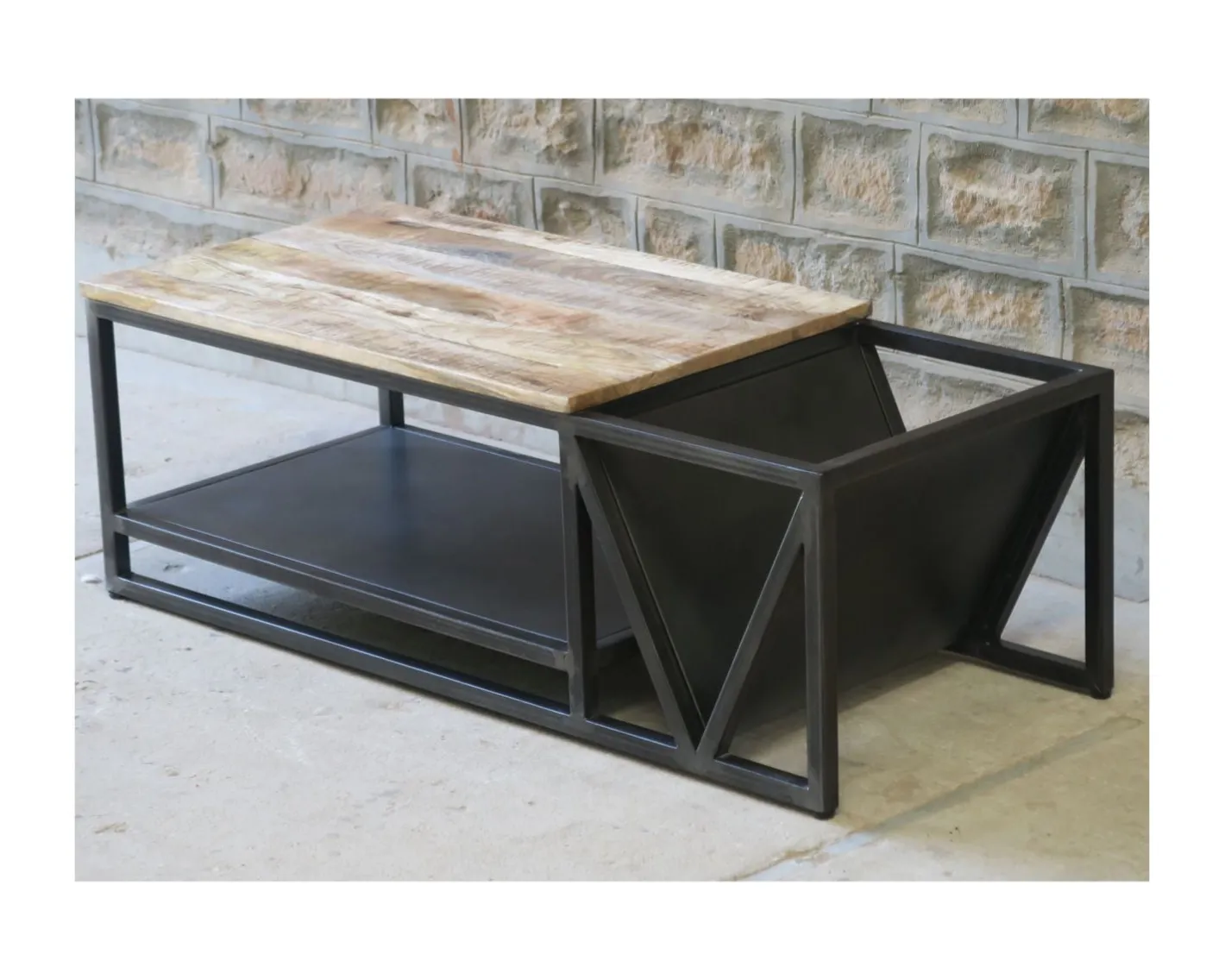 Clearance Table basse design industriel en métal et bois massif "Caractère" Table Basse Rectangulaire