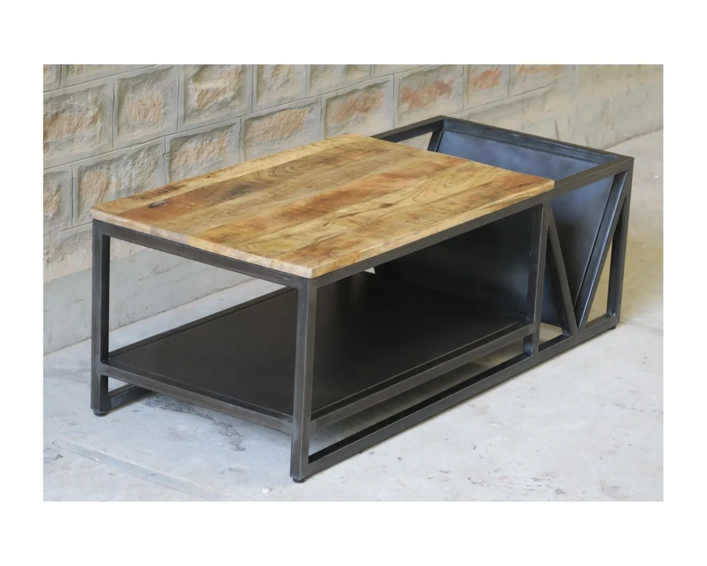 Clearance Table basse design industriel en métal et bois massif "Caractère" Table Basse Rectangulaire