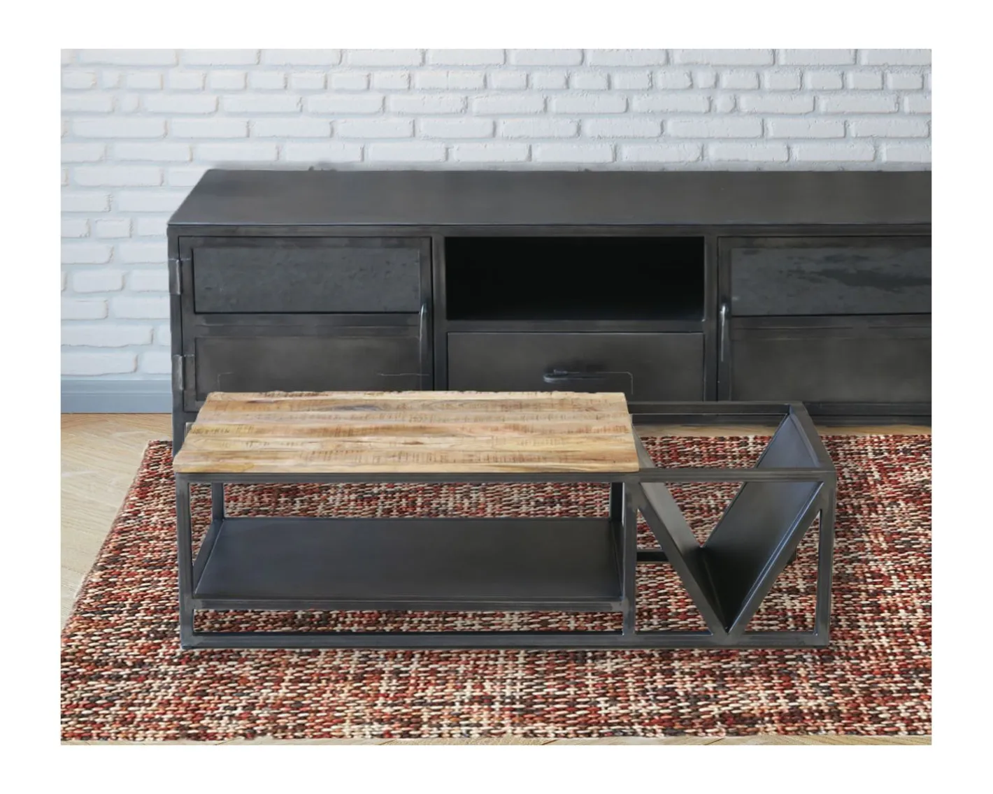Clearance Table basse design industriel en métal et bois massif "Caractère" Table Basse Rectangulaire