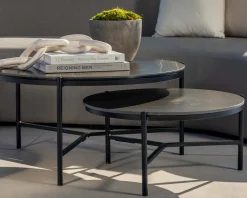 Online Table basse design noire plateau céramique et structure 3 pieds "Sokha Beach" diamètre 126 cm Table Basse Ovale Ou Ronde