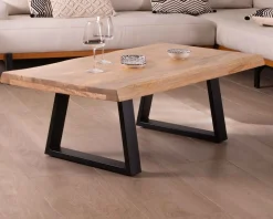 Best Table basse design plateau naturel pieds trapèzes en métal « Caractère » Table Basse Rectangulaire