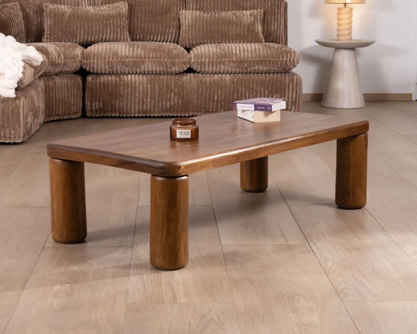 Discount Table basse design épuré avec pieds ronds "Padouk" en manguier massif Table Basse Rectangulaire