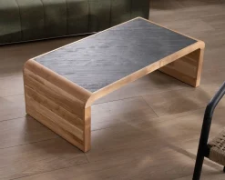 Hot Table basse design retro avec plateau placage pierre "Pikto" Table Basse Rectangulaire