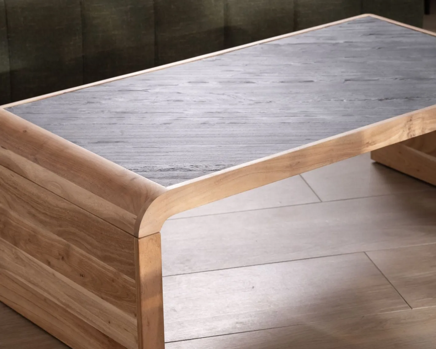 Hot Table basse design retro avec plateau placage pierre "Pikto" Table Basse Rectangulaire