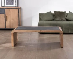 Hot Table basse design retro avec plateau placage pierre