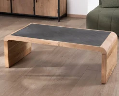 Hot Table basse design retro avec plateau placage pierre