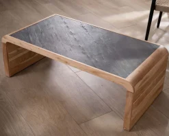 Hot Table basse design retro avec plateau placage pierre