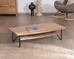 New Table basse double plateau forme bateau en acacia massif "Zen Black" Table Basse Rectangulaire|Table Basse Ovale Ou Ronde