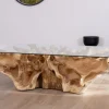 Table basse en racine de teck naturel avec plateau verre rectangulaire "Jungle" Table Basse Rectangulaire