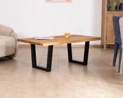 Online Table basse esprit loft en teck recyclé “Lasia” avec piètement métal noir en U Table Basse Rectangulaire