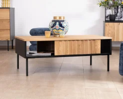 Online Table basse esprit newtro en bois massif naturel et noir 