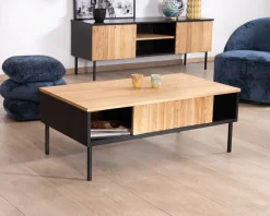Online Table basse esprit newtro en bois massif naturel et noir 