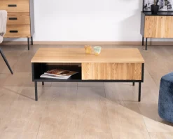 Online Table basse esprit newtro en bois massif naturel et noir 
