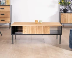 Online Table basse esprit newtro en bois massif naturel et noir 