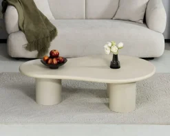Best Table basse forme organique en micro-ciment teinté crème 