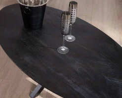 Hot Table basse noire plateau ellipse en manguier massif sablé et pieds métal 3D 