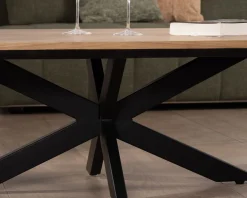New Table basse plateau placage chêne clair pied étoile métal noir 
