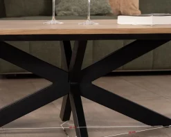 New Table basse plateau placage chêne clair pied étoile métal noir 