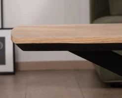 New Table basse plateau placage chêne clair pied étoile métal noir 