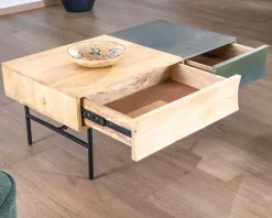 Sale Table basse rectangulaire bois et métal 100x55 cm 