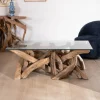 Best Table basse rectangulaire 120 cm en bois de teck recyclé avec plateau en verre "Kanoa" Table Basse Rectangulaire