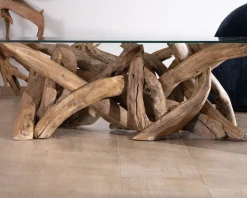 Best Table basse rectangulaire 120 cm en bois de teck recyclé avec plateau en verre 