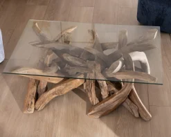 Best Table basse rectangulaire 120 cm en bois de teck recyclé avec plateau en verre 