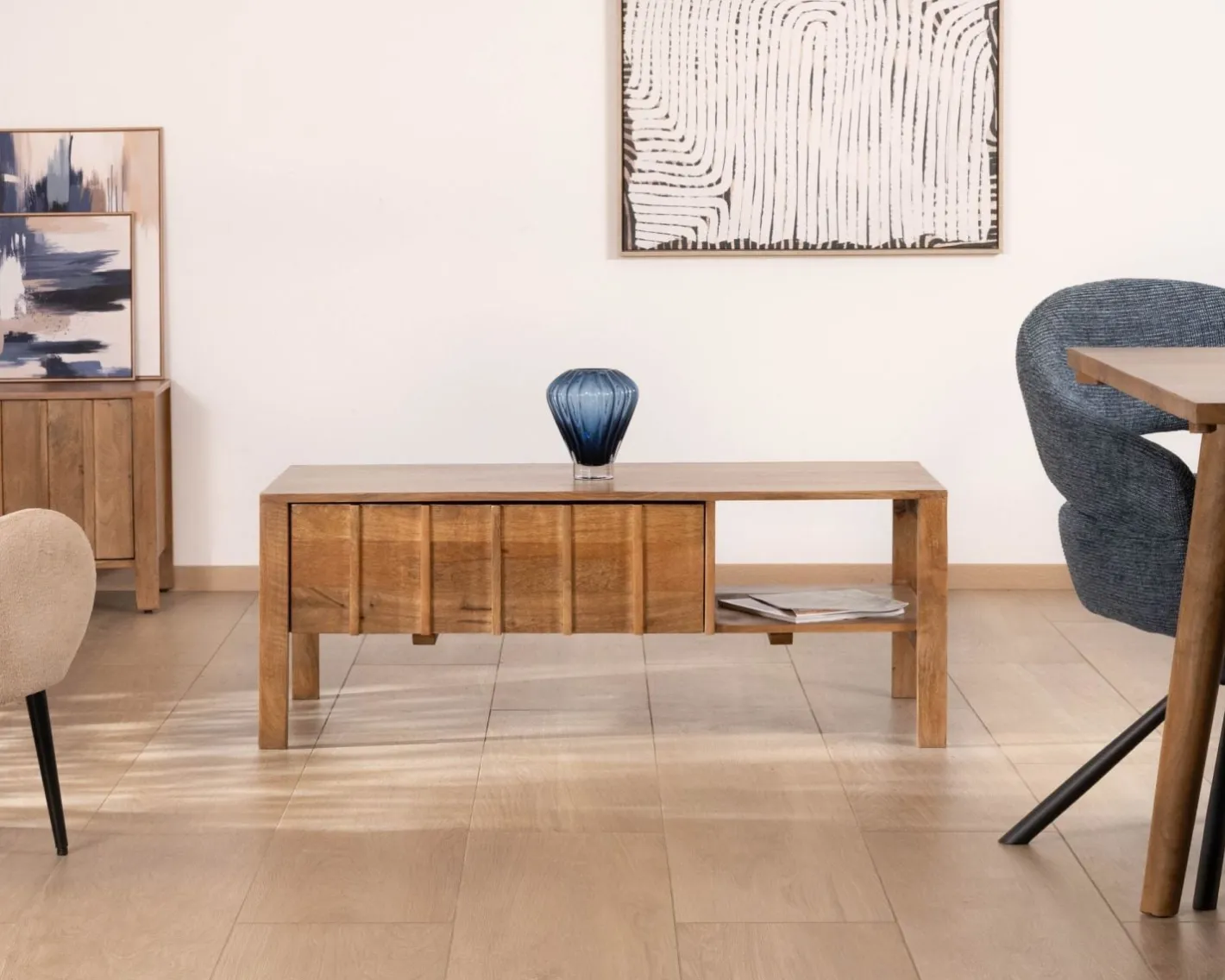 Table basse rectangulaire esprit zen en manguier naturel "Sicaly" Table Basse Rectangulaire