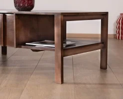 Table basse rectangulaire esprit zen en manguier teinte noyer "Sicora " Table Basse Rectangulaire