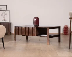 Table basse rectangulaire esprit zen en manguier teinte noyer 