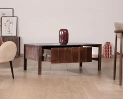 Table basse rectangulaire esprit zen en manguier teinte noyer 