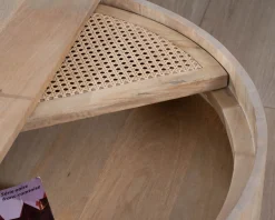 New Table basse ronde avec plateau pivotant en cannage