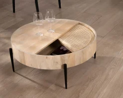 New Table basse ronde avec plateau pivotant en cannage