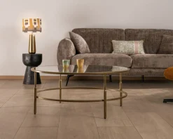 Online Table basse ronde 90 cm en laiton doré et plateau verre "Gilt Antique" style contemporain chic Table Basse Ovale Ou Ronde