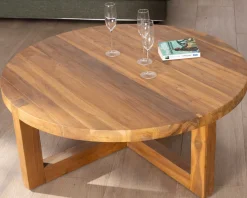 Outlet Table basse ronde 110 cm en teck "Balanka" Table Basse Ovale Ou Ronde