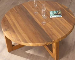 Outlet Table basse ronde 110 cm en teck "Balanka" Table Basse Ovale Ou Ronde