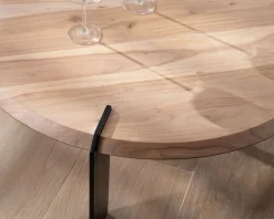 Outlet Table basse ronde design en acacia et 3 pieds métal noir