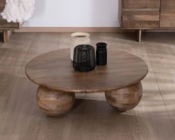 Discount Table basse ronde design épuré et organique en manguier massif