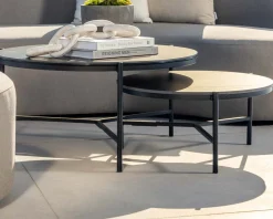Table basse ronde en aluminium et plateau céramique noir "Lazy Beach" diamètre 62 cm Table Basse Ovale Ou Ronde