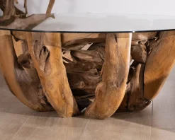 Best Table basse ronde en bois de teck flotté et plateau verre 