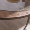 Clearance Table basse ronde en bois recyclé et plateau verre avec pieds métal "Népalaise" Table Basse Ovale Ou Ronde