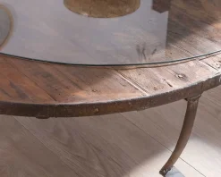 Clearance Table basse ronde en bois recyclé et plateau verre avec pieds métal "Népalaise" Table Basse Ovale Ou Ronde