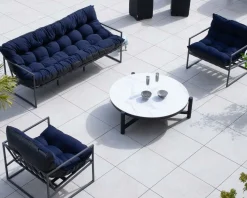 Clearance Table basse ronde en céramique et aluminium, diam. 126 "Sokha Beach" Table Basse Ovale Ou Ronde