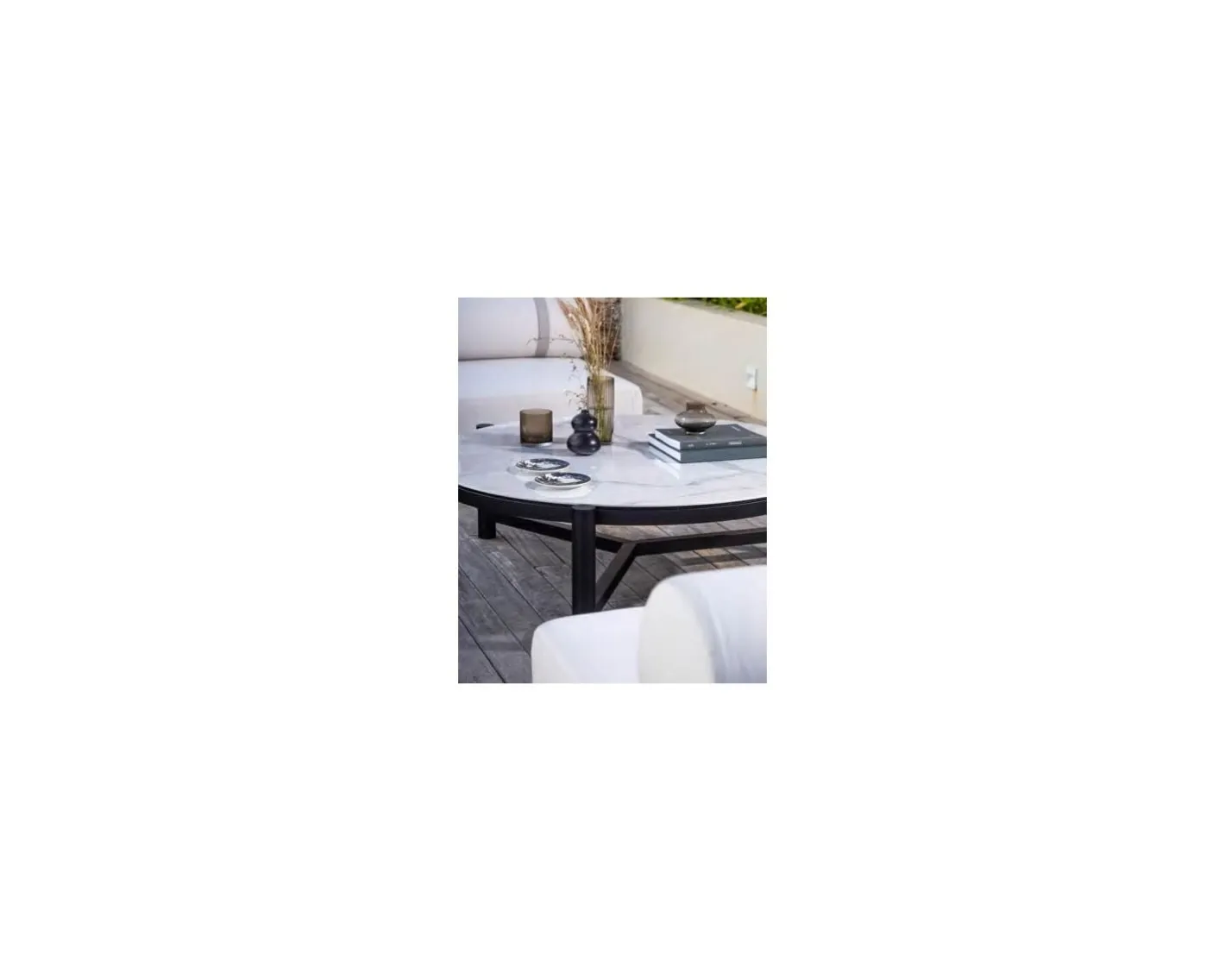 Clearance Table basse ronde en céramique et aluminium, diam. 126 "Sokha Beach" Table Basse Ovale Ou Ronde