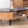 Table basse vintage design arrondi en acacia naturel et noir "Boogie" Table Basse Ovale Ou Ronde
