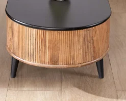 Table basse vintage design arrondi en acacia naturel et noir "Boogie" Table Basse Ovale Ou Ronde